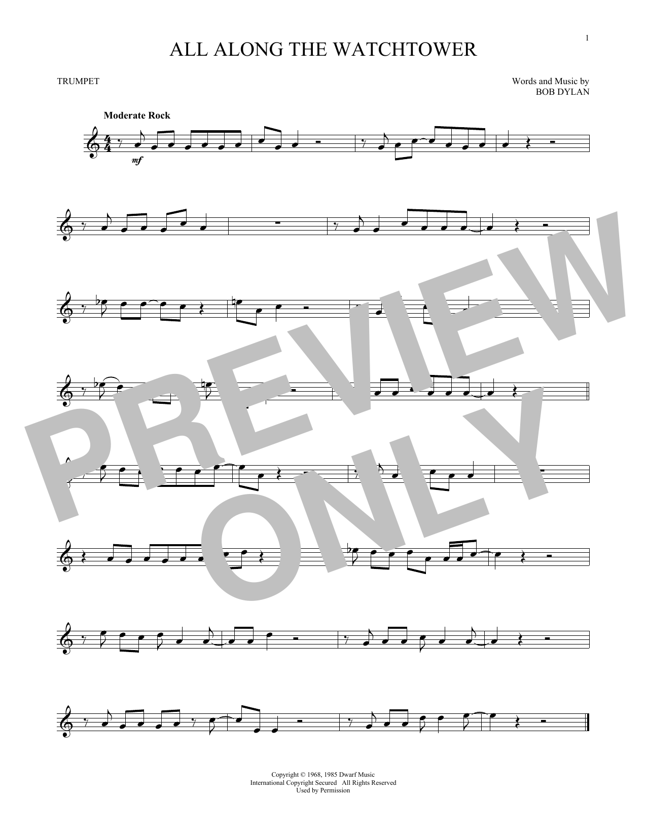 Download Bob Dylan All Along The Watchtower Sheet Music