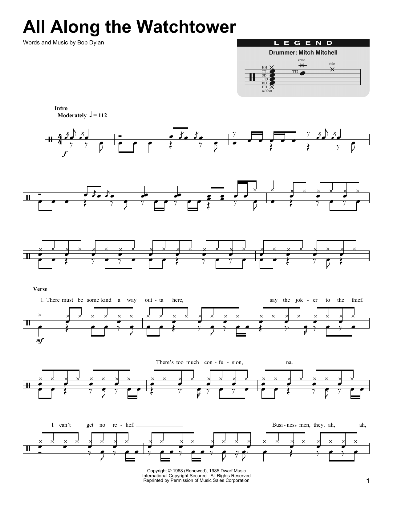 Download Jimi Hendrix All Along The Watchtower Sheet Music