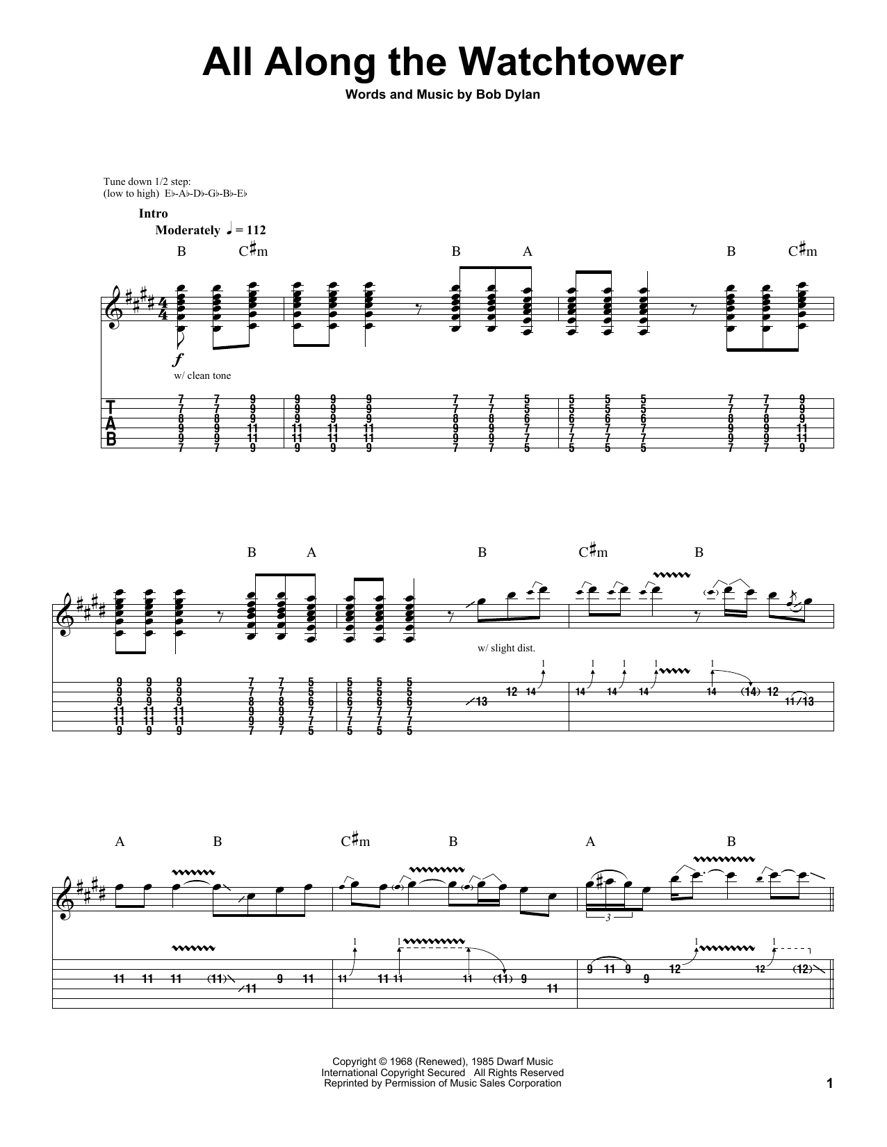 Download Jimi Hendrix All Along The Watchtower Sheet Music