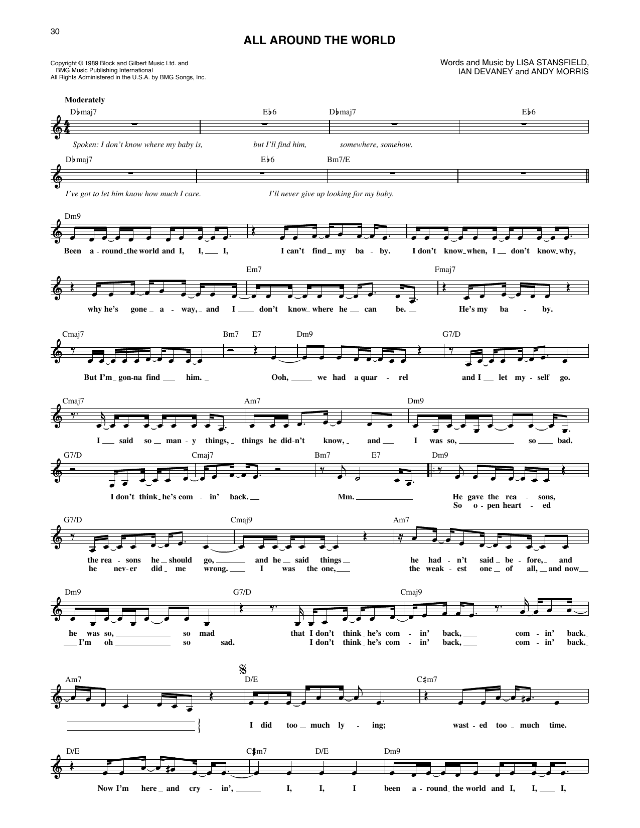 Lisa Stansfield All Around The World sheet music notes printable PDF score