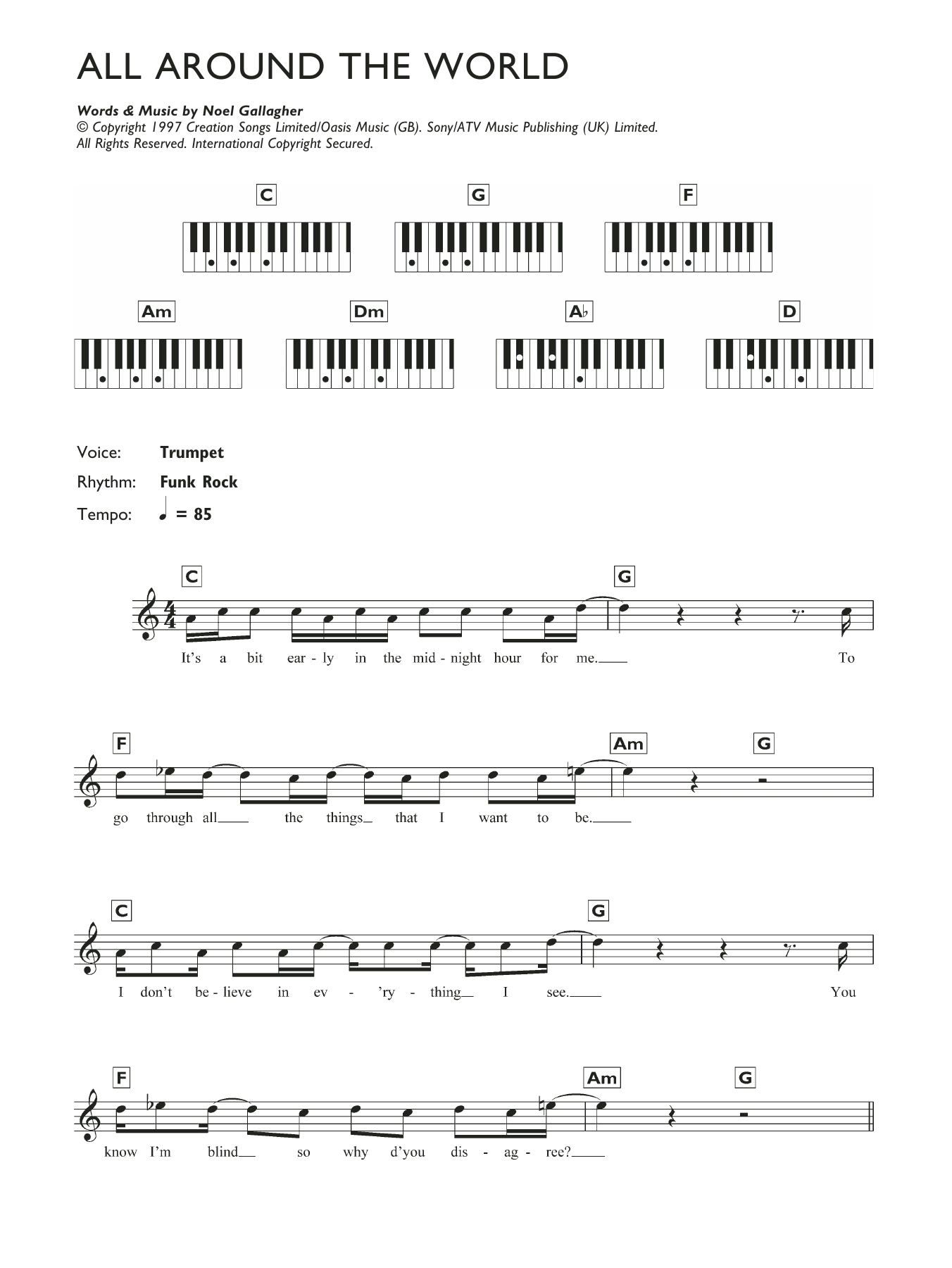 Download Oasis All Around The World Sheet Music