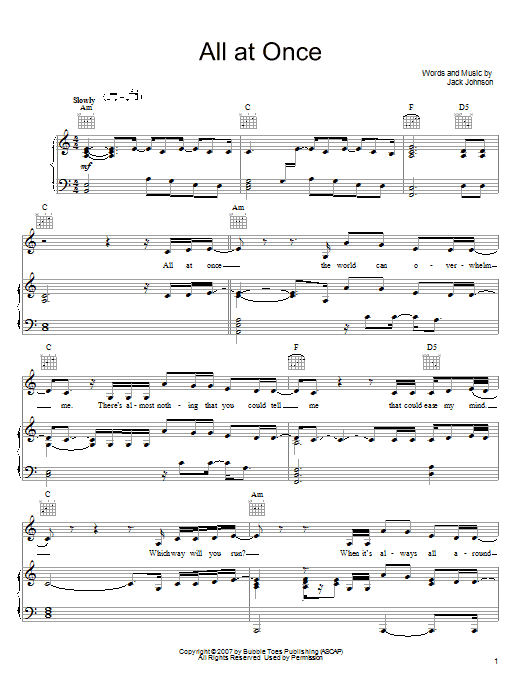 Download Jack Johnson All At Once Sheet Music