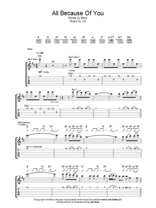 Download U2 All Because Of You Sheet Music