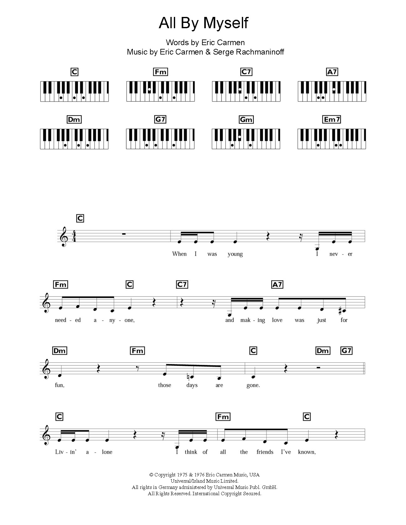 Download Celine Dion All By Myself Sheet Music