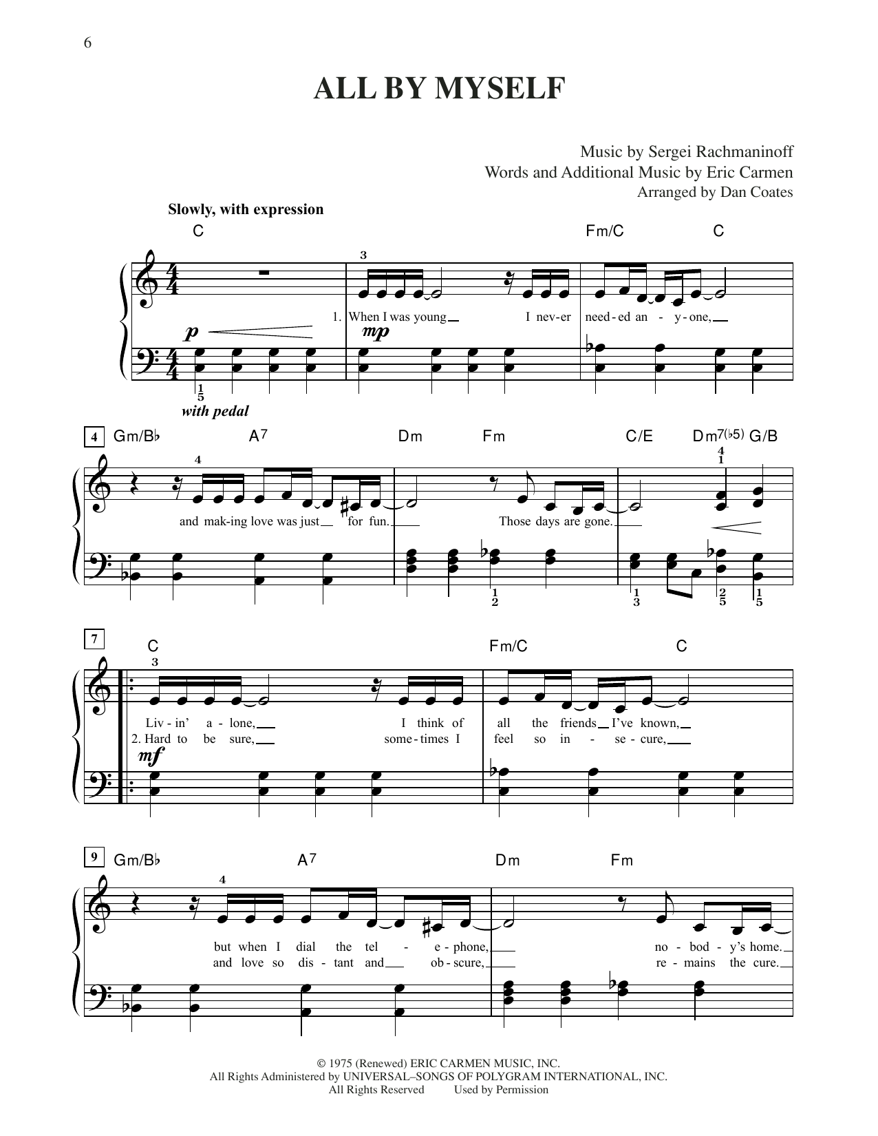 Download Celine Dion All By Myself Sheet Music