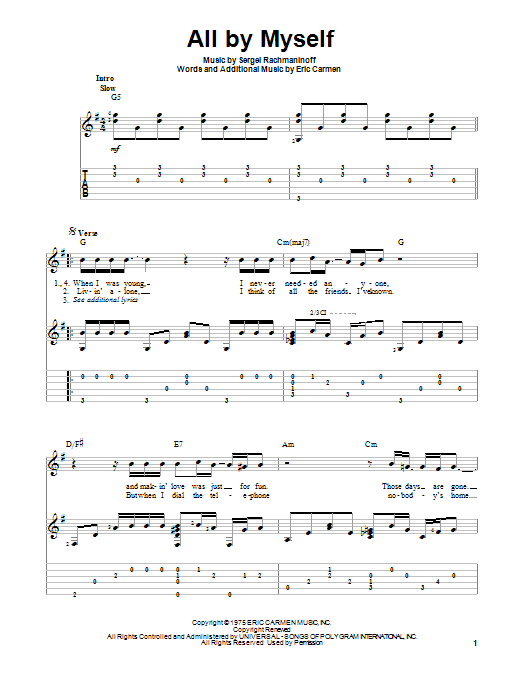 Download Eric Carmen All By Myself Sheet Music