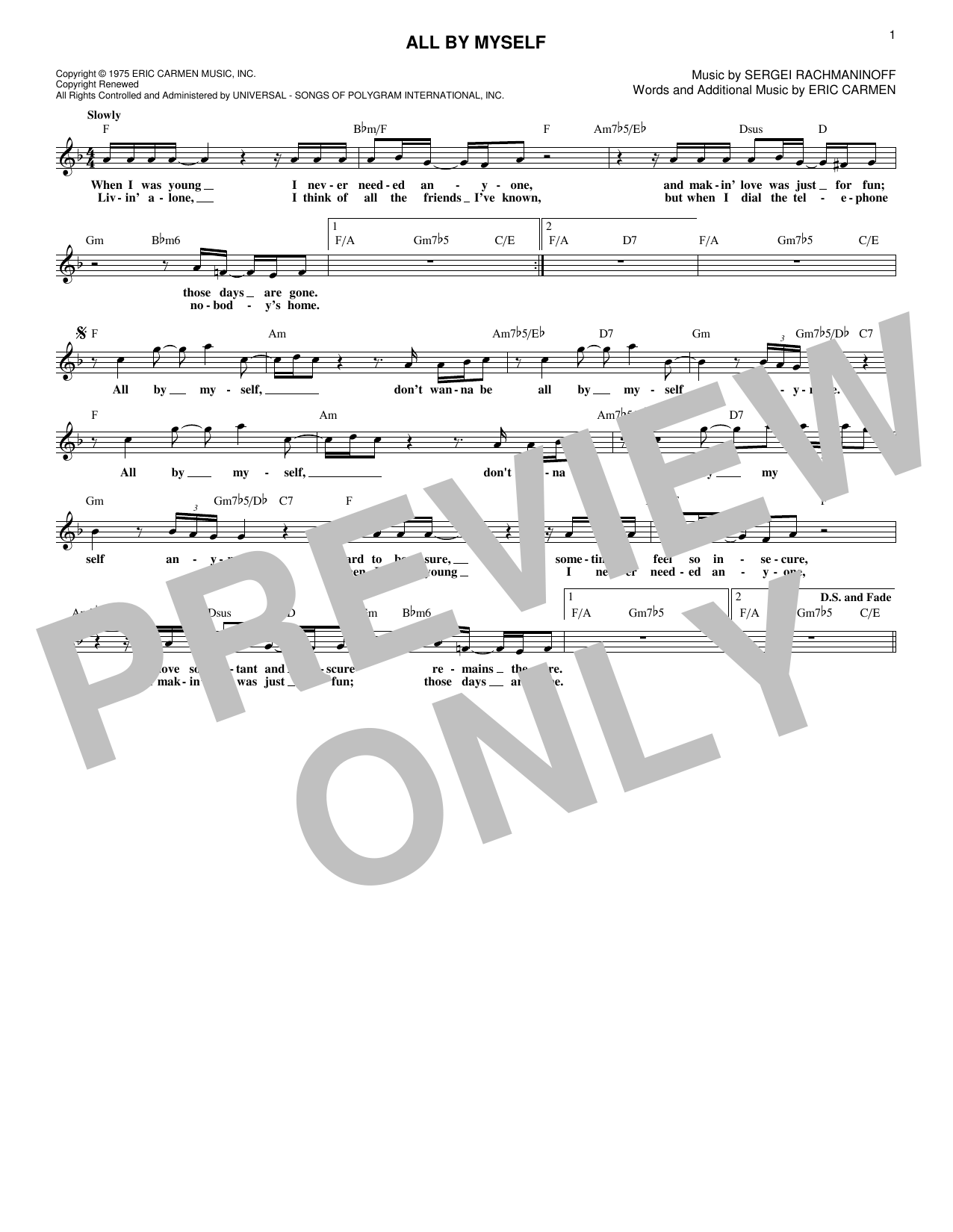 Download Eric Carmen All By Myself Sheet Music