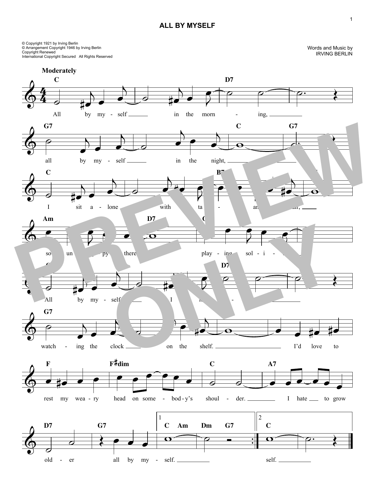 Download Irving Berlin All By Myself Sheet Music