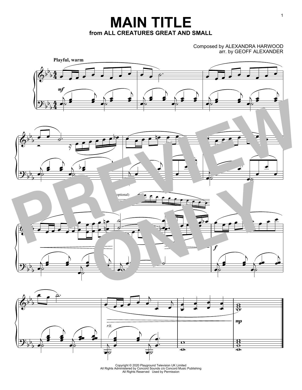 Download Alexandra Harwood All Creatures Great And Small (Main Tit Sheet Music