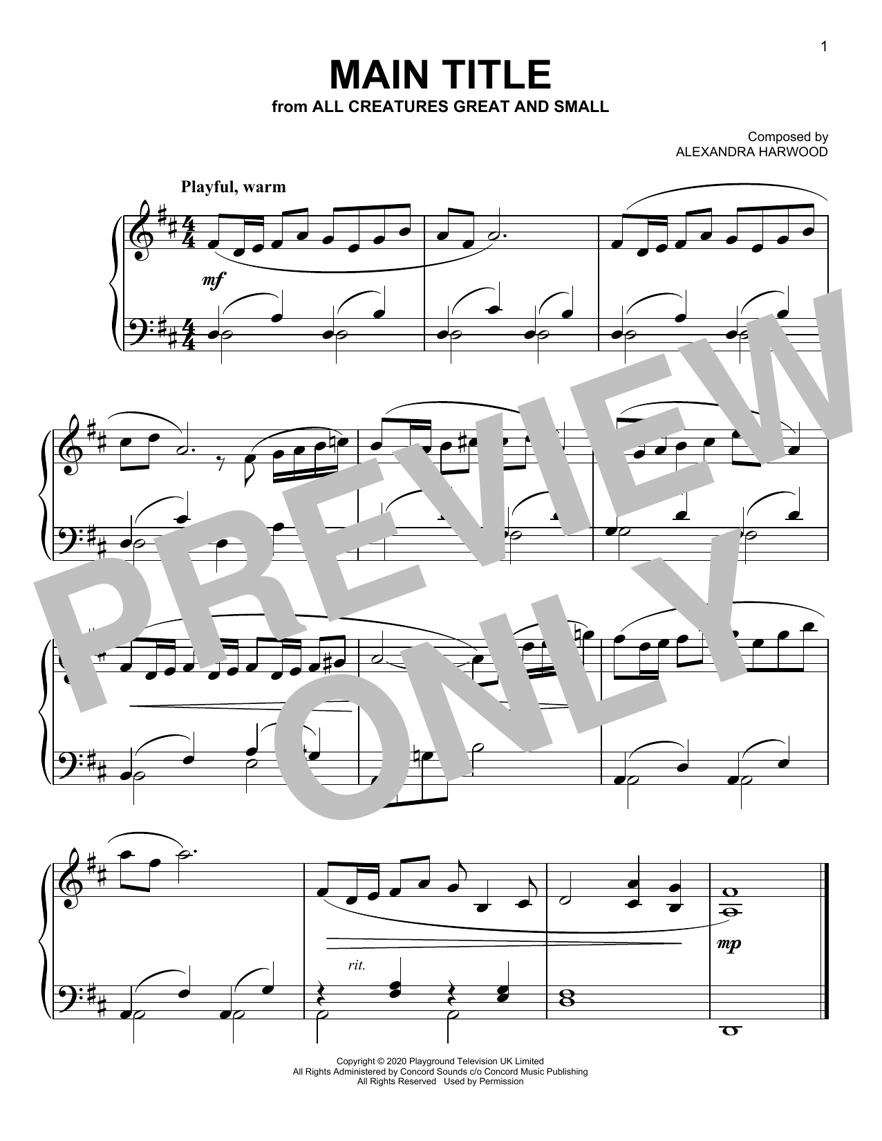 Download Alexandra Harwood All Creatures Great And Small (Main Tit Sheet Music