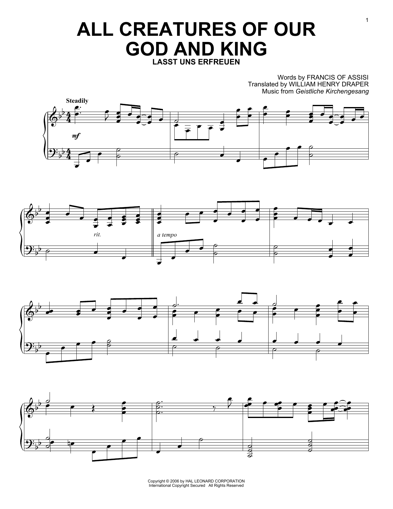 Download Francis Of Assisi All Creatures Of Our God And King Sheet Music
