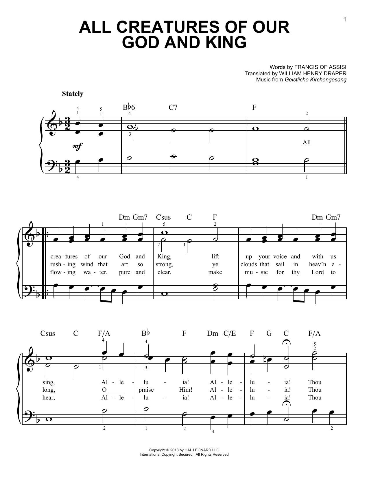 Download Geistliche Kirchengesang All Creatures Of Our God And King Sheet Music