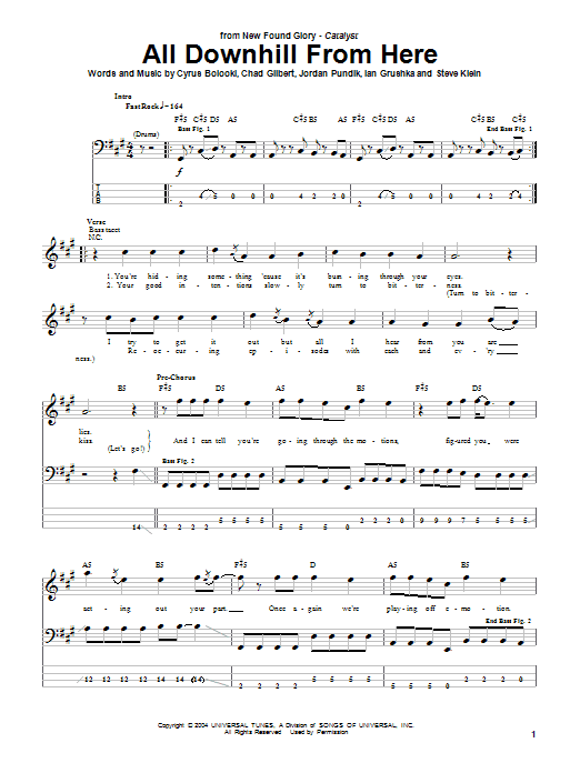 Download New Found Glory All Downhill From Here Sheet Music
