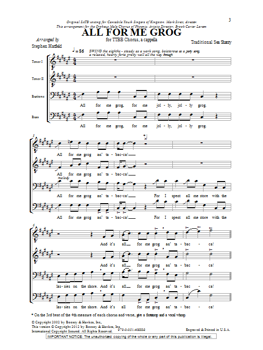 Download Traditional Folksong All For Me Grog (arr. Stephen Hatfield) Sheet Music