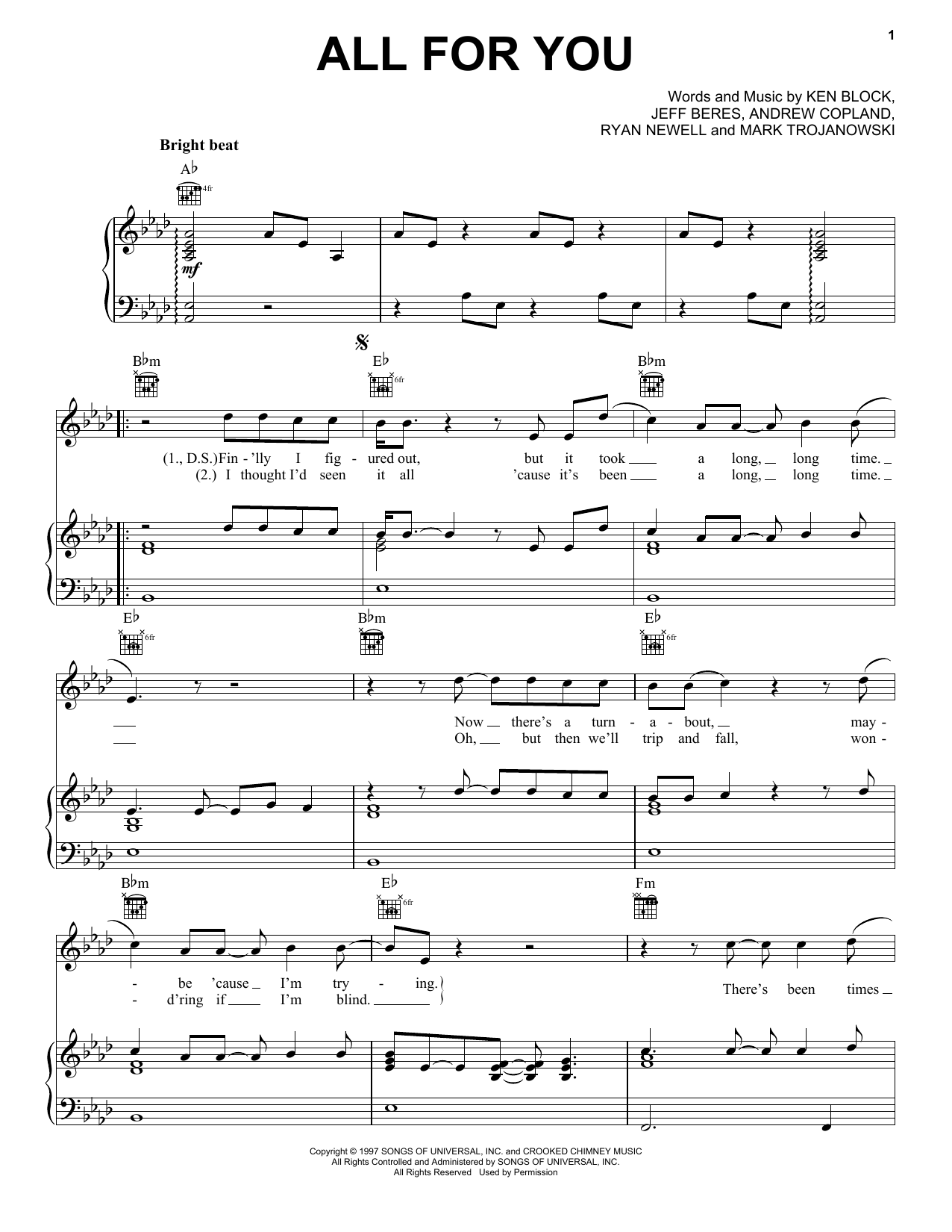 Download Sister Hazel All For You Sheet Music