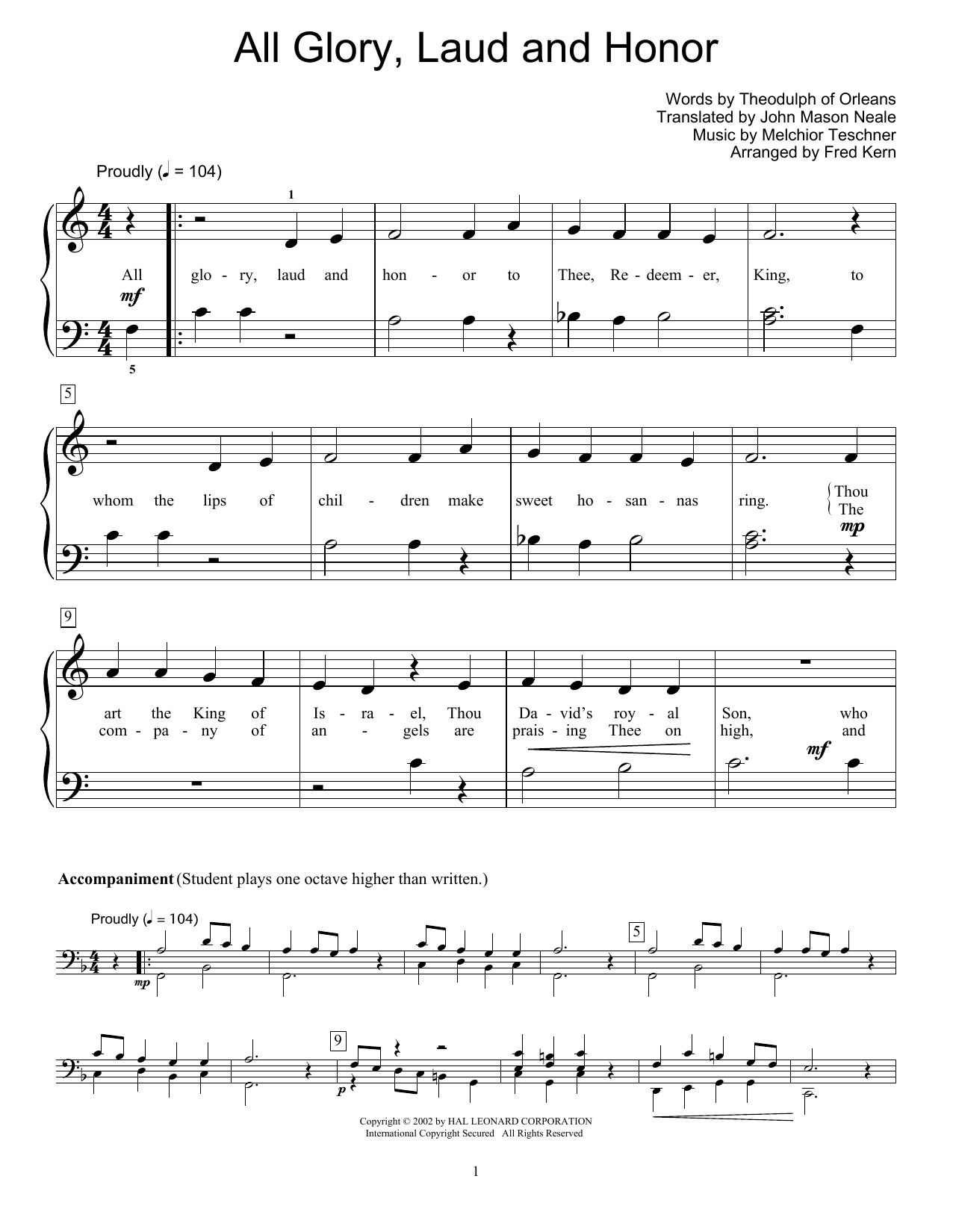Download Fred Kern All Glory, Laud And Honor Sheet Music