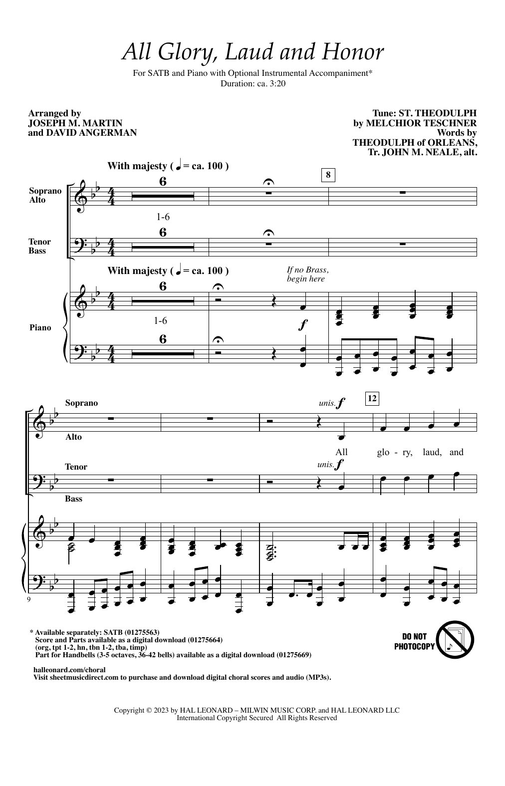 Melchior Teschner All Glory, Laud and Honor (arr. Joseph M. Martin and David Angerman) sheet music notes printable PDF score