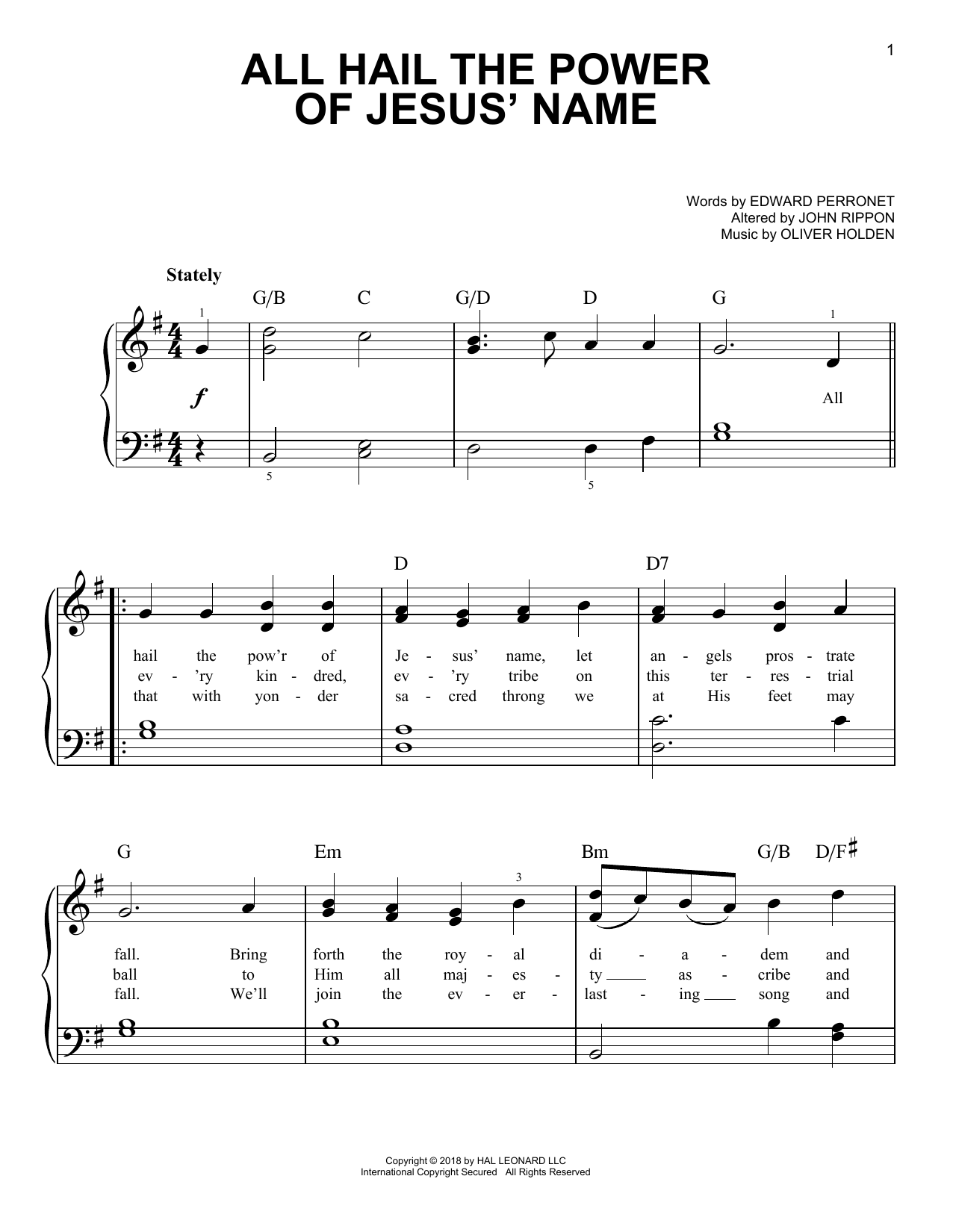 Download Edward Perronet All Hail The Power Of Jesus' Name Sheet Music