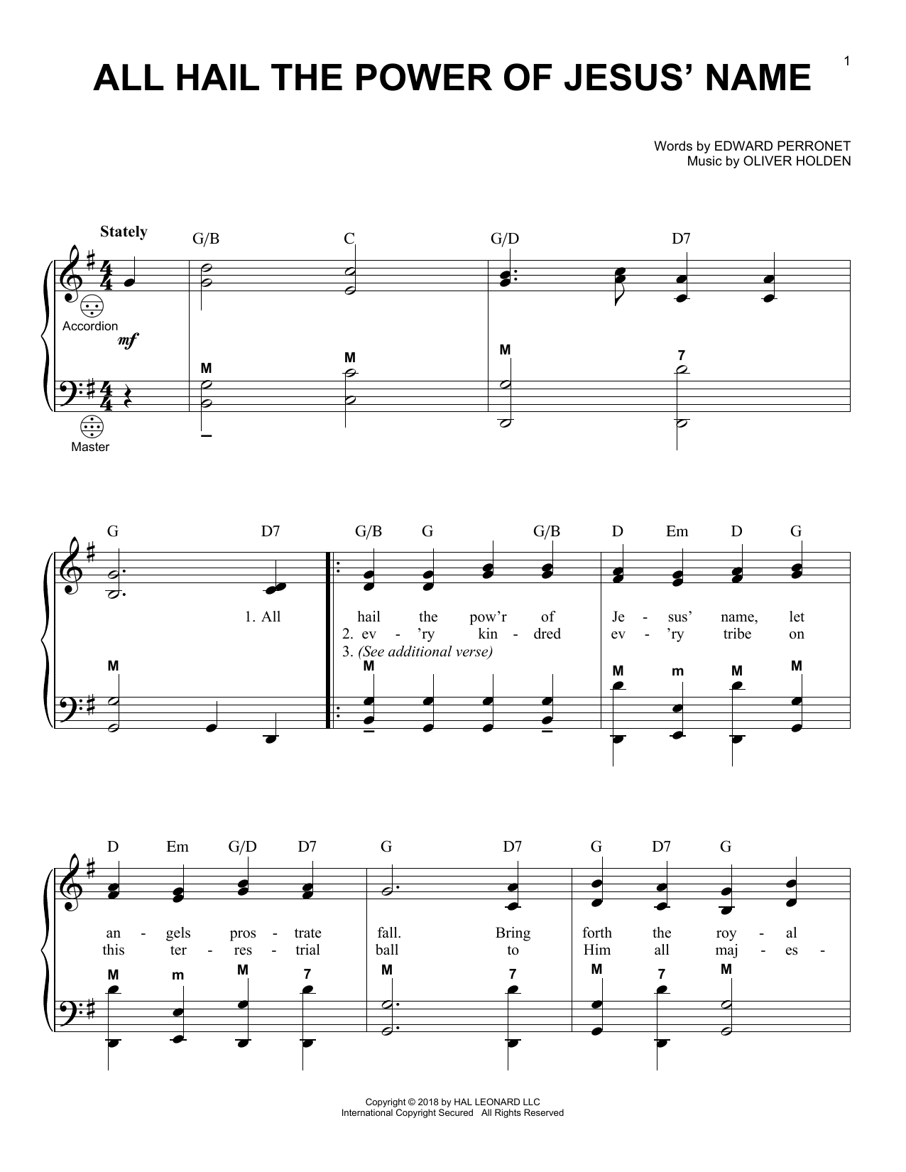 Download Edward Perronet All Hail The Power Of Jesus' Name Sheet Music