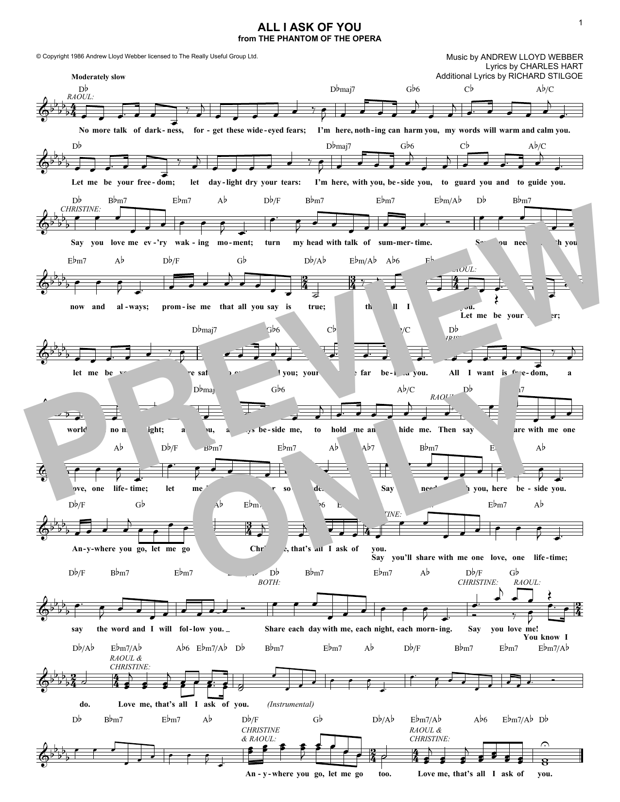 Download Andrew Lloyd Webber All I Ask Of You (from The Phantom Of T Sheet Music
