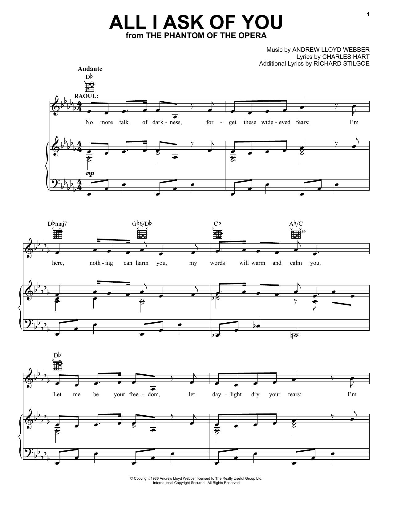 Download Andrew Lloyd Webber All I Ask Of You (from The Phantom Of T Sheet Music