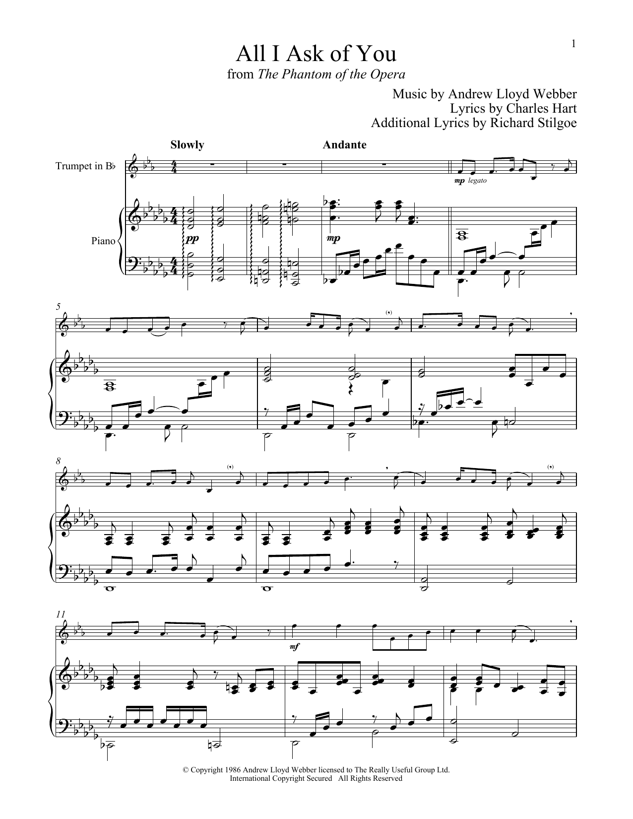 Download Andrew Lloyd Webber All I Ask Of You (from The Phantom of T Sheet Music