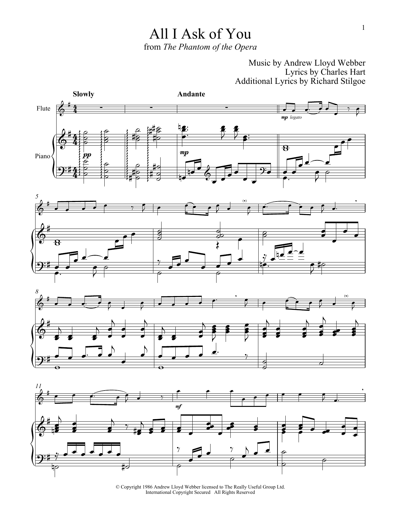 Download Andrew Lloyd Webber All I Ask Of You (from The Phantom of T Sheet Music