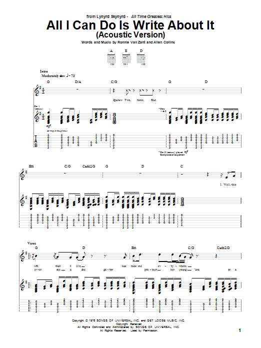 Download Lynyrd Skynyrd All I Can Do Is Write About It Sheet Music