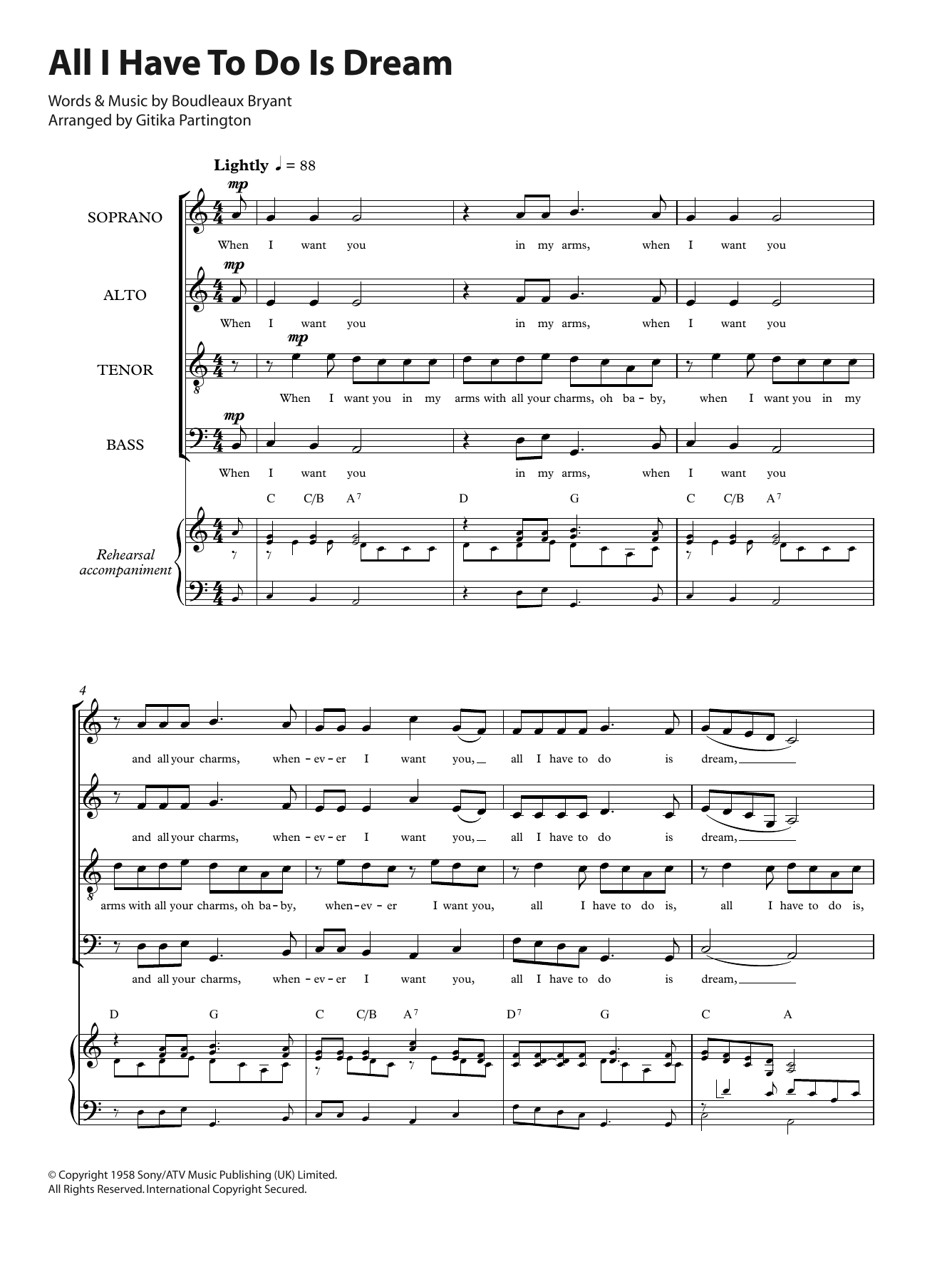 Download The Everly Brothers All I Have To Do Is Dream (arr. Gitika Sheet Music
