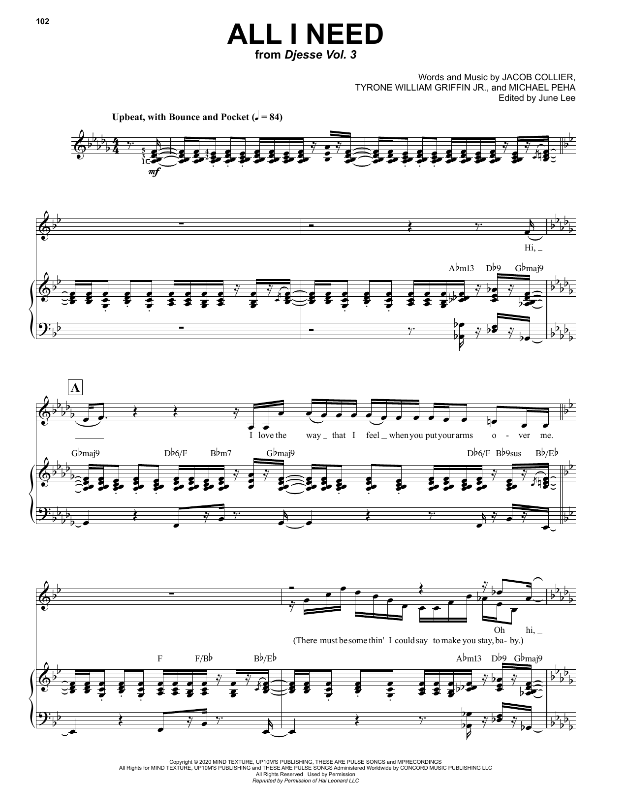 Jacob Collier All I Need (with Mahalia & Ty Dolla $ign) sheet music notes printable PDF score