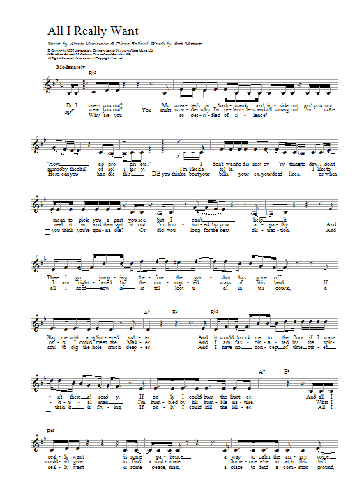 Download Alanis Morissette All I Really Want Sheet Music