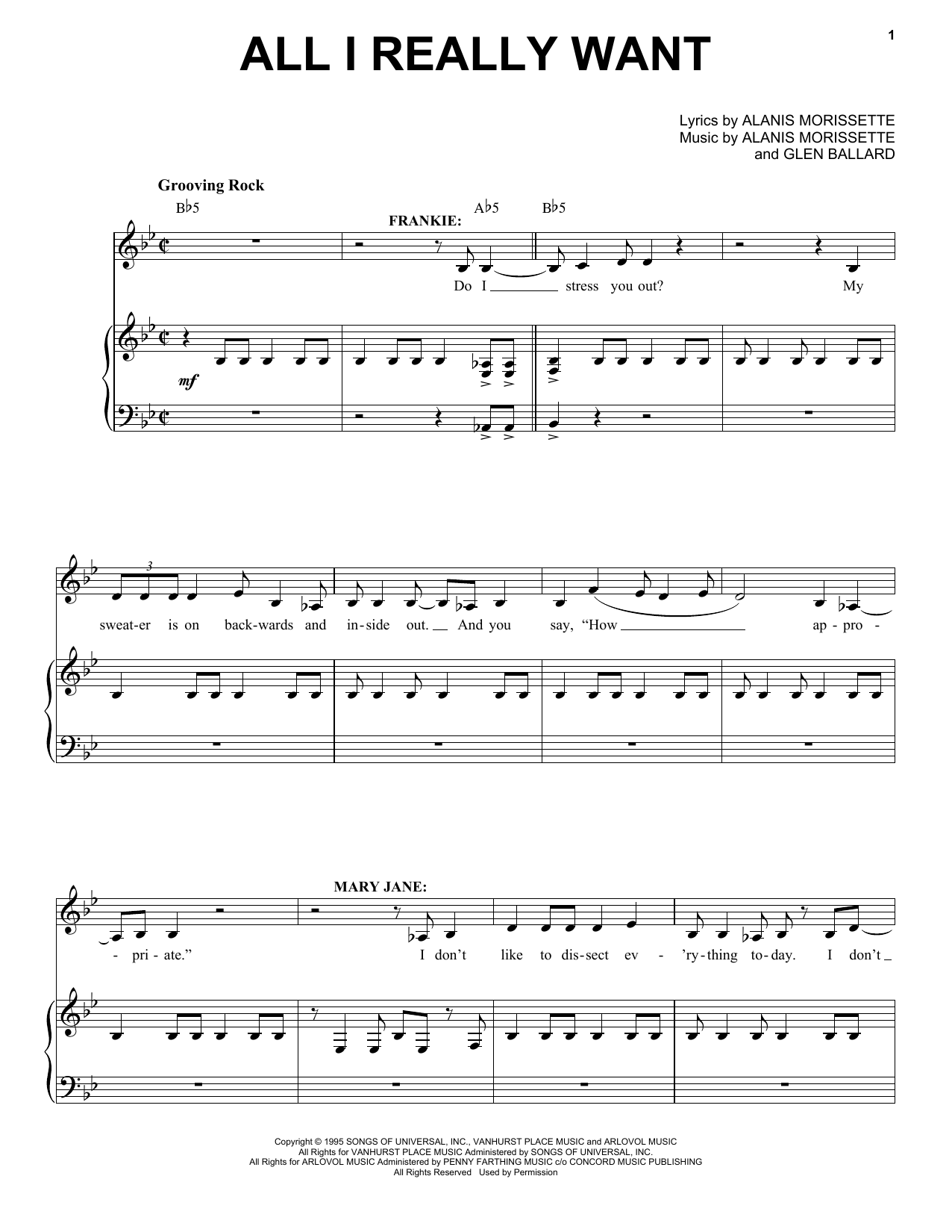 Download Alanis Morissette All I Really Want (from Jagged Little P Sheet Music