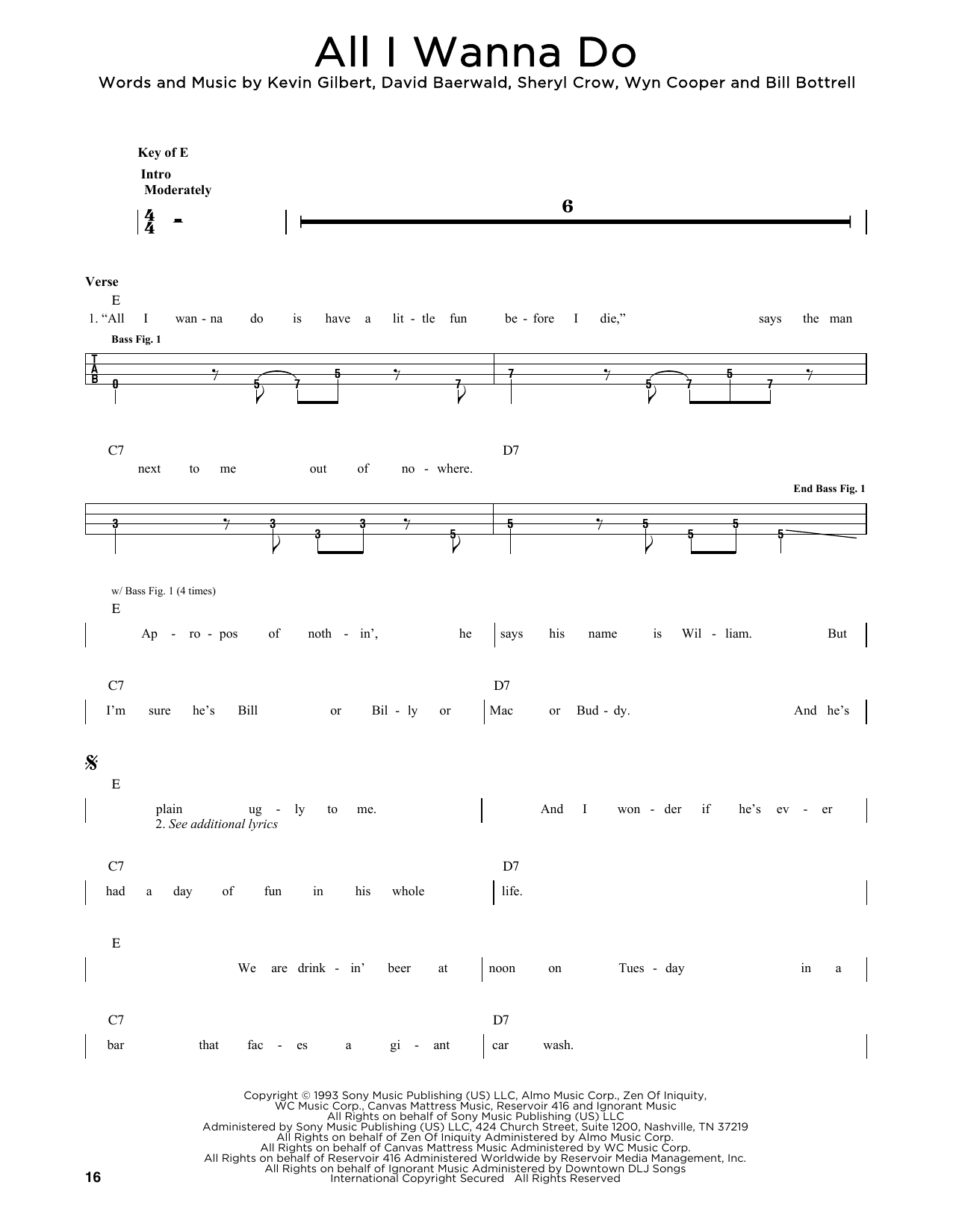 Sheryl Crow All I Wanna Do sheet music notes printable PDF score
