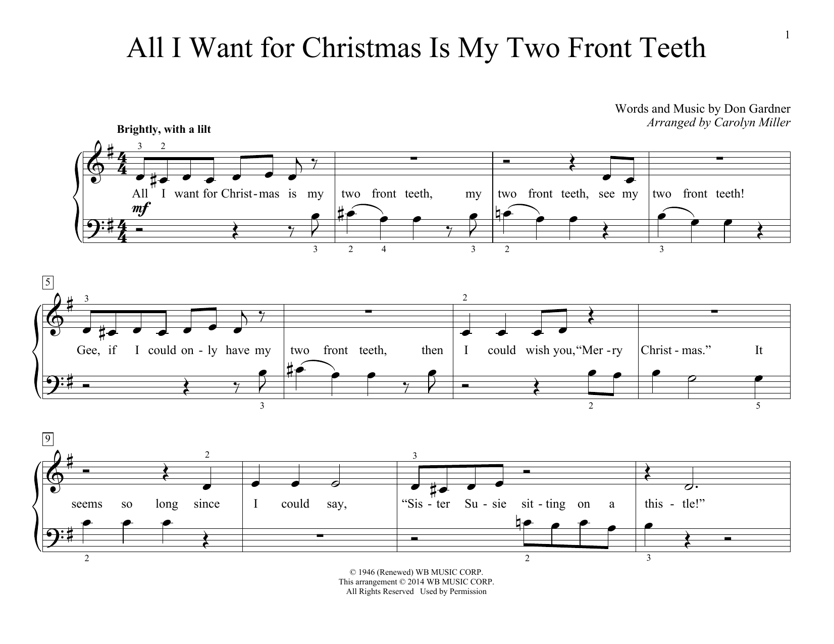 Download Carolyn Miller All I Want For Christmas Is My Two Fron Sheet Music