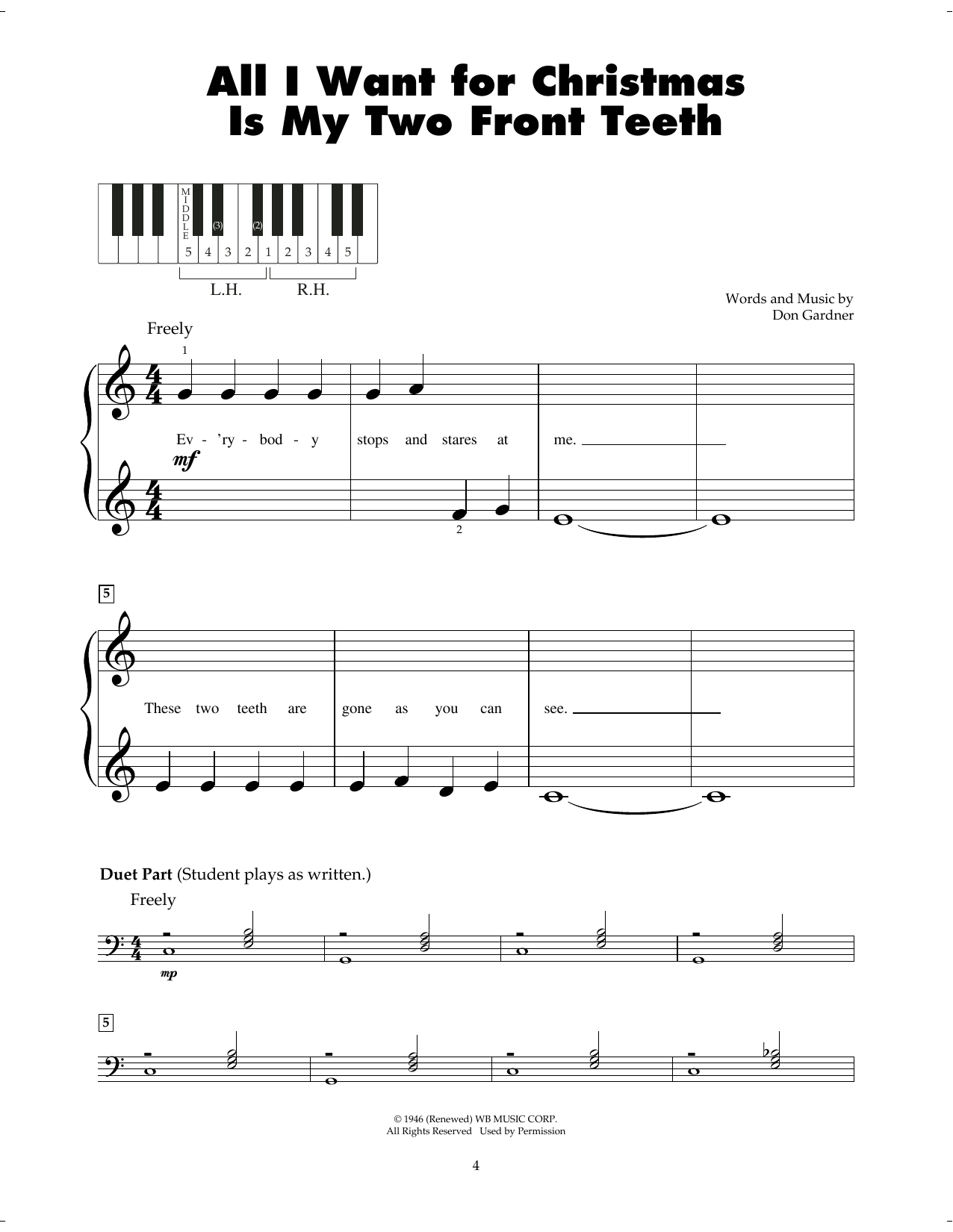 Don Gardner All I Want For Christmas Is My Two Front Teeth sheet music notes printable PDF score