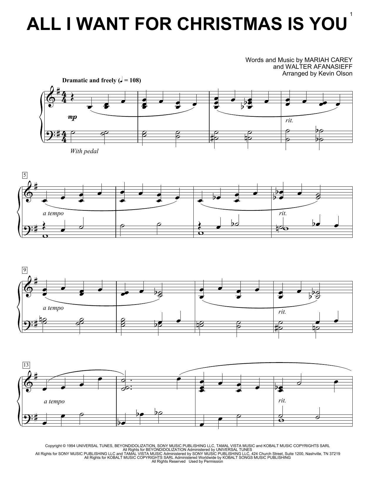Download Mariah Carey All I Want For Christmas Is You (arr. K Sheet Music