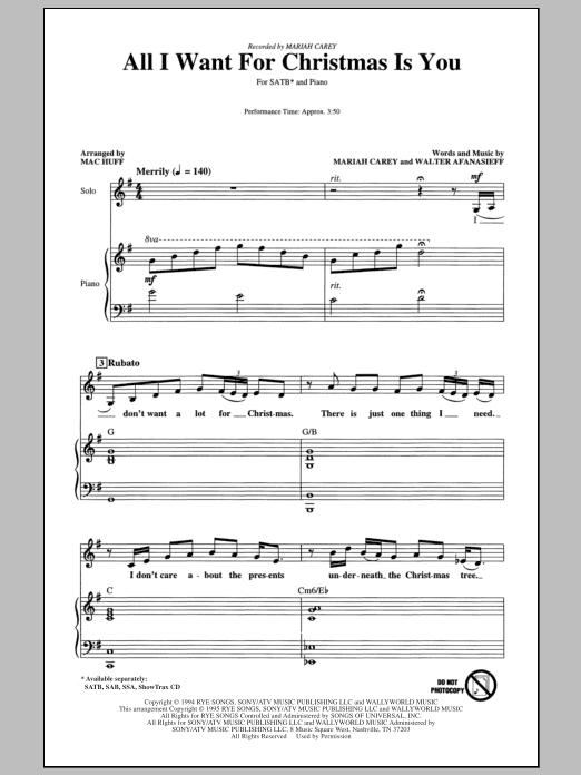 Download Mariah Carey All I Want For Christmas Is You (arr. M Sheet Music