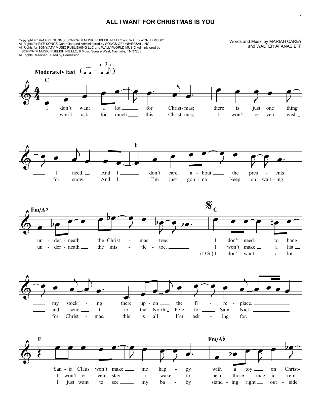 Download Mariah Carey All I Want For Christmas Is You Sheet Music