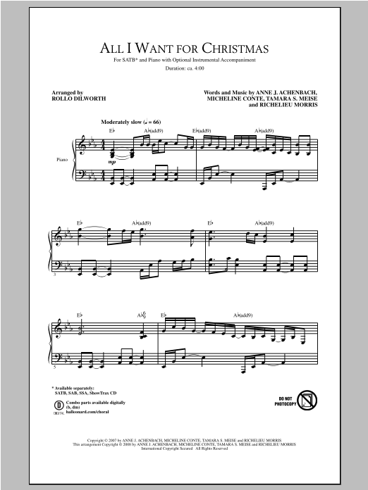 Download Rollo Dilworth All I Want For Christmas Sheet Music