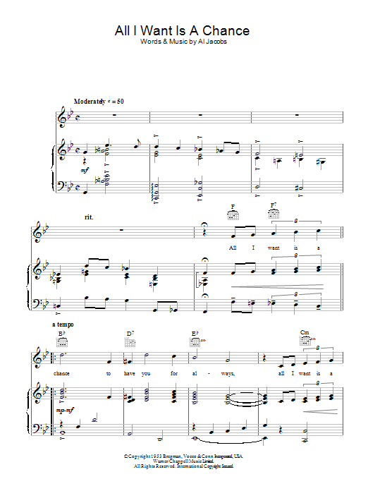 Download Al Jacobs All I Want Is A Chance Sheet Music