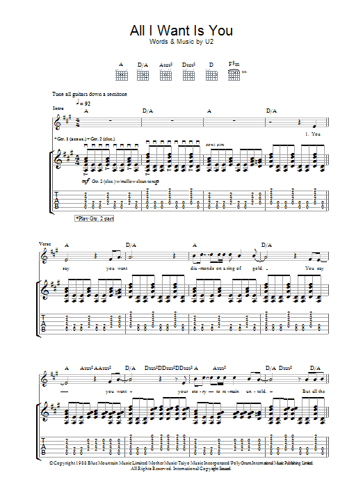 Download U2 All I Want Is You Sheet Music