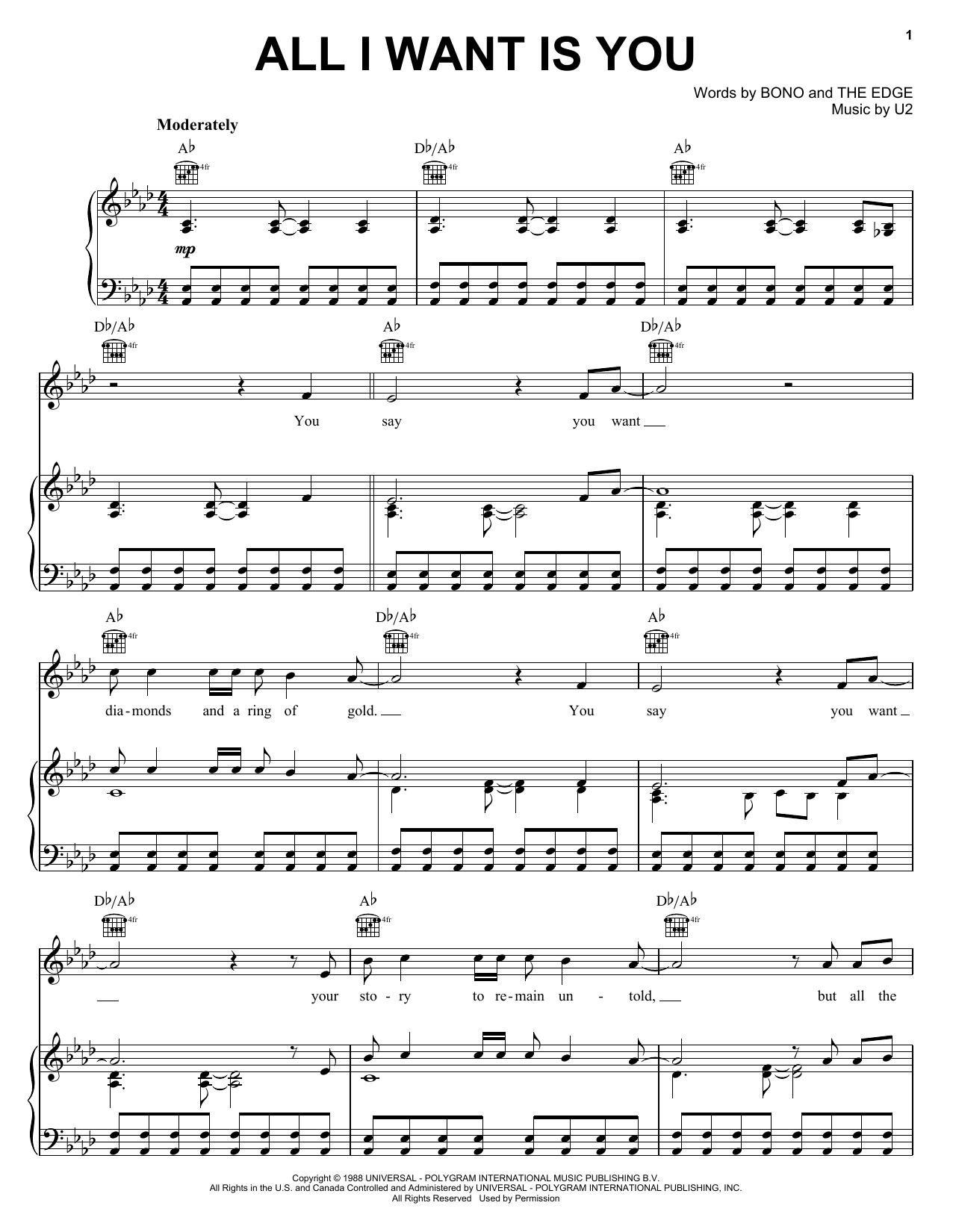 Download U2 All I Want Is You Sheet Music