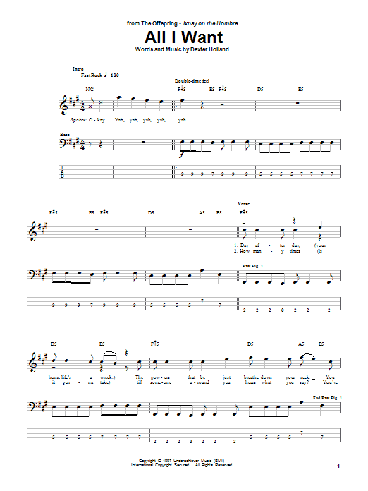 Download The Offspring All I Want Sheet Music