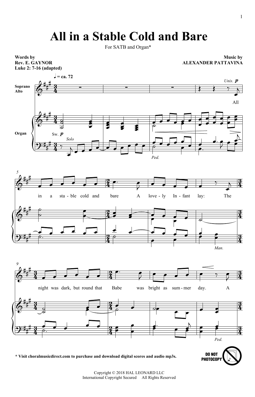 Download Alexander Pattavina All In A Stable Cold And Bare Sheet Music