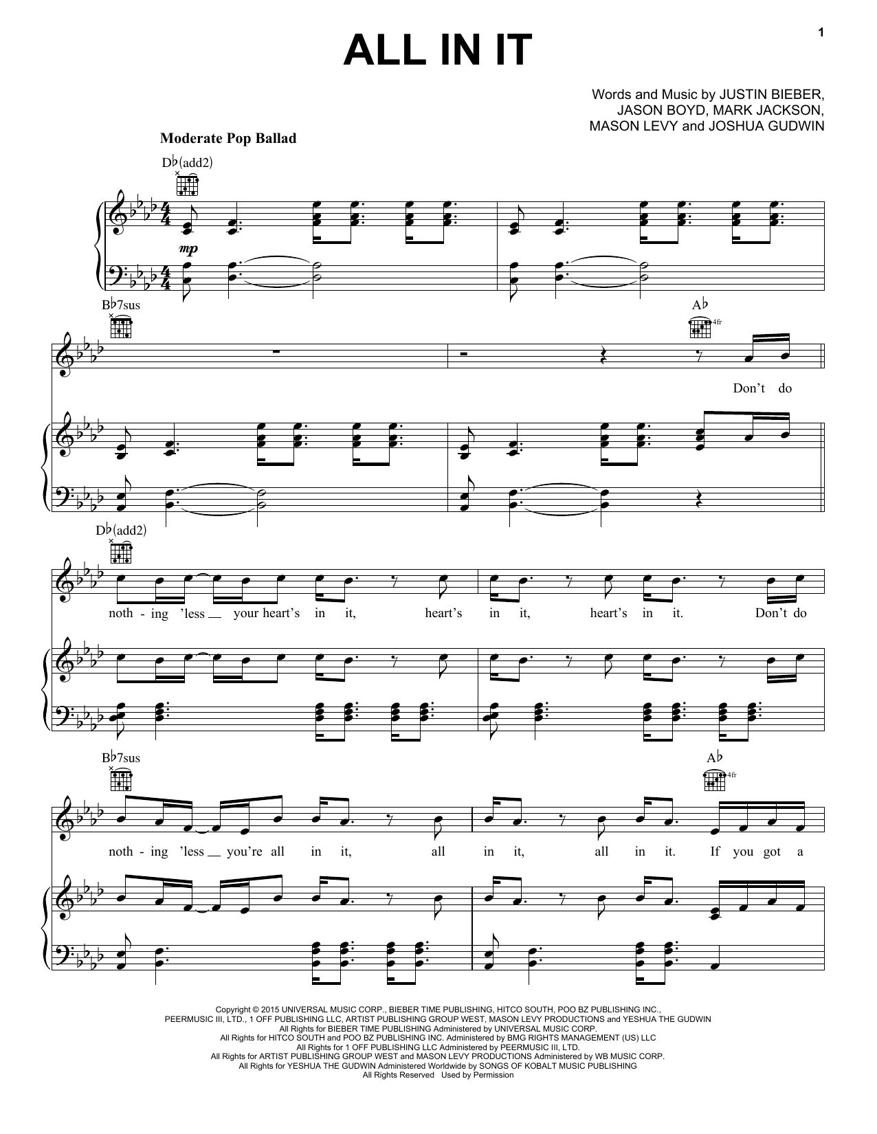 Download Justin Bieber All In It Sheet Music