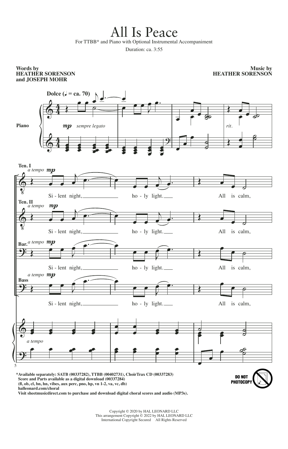 Download Heather Sorenson and Joseph Mohr All Is Peace Sheet Music