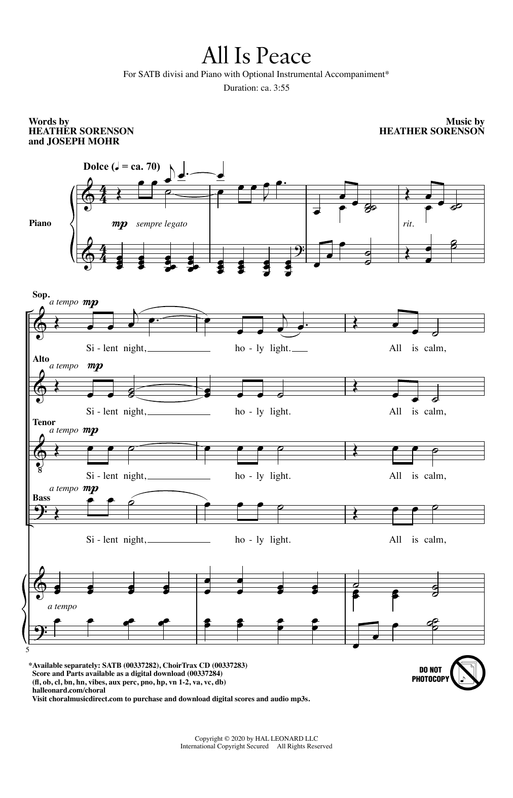 Download Heather Sorenson and Joseph Mohr All Is Peace Sheet Music