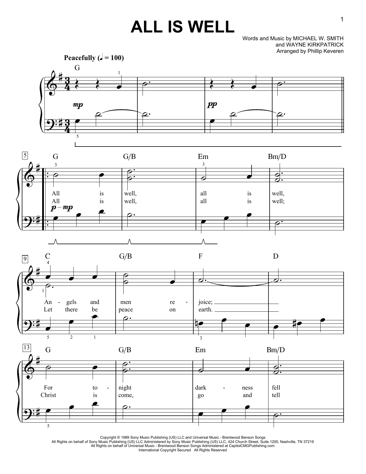 Download Michael W. Smith All Is Well (arr. Phillip Keveren) Sheet Music