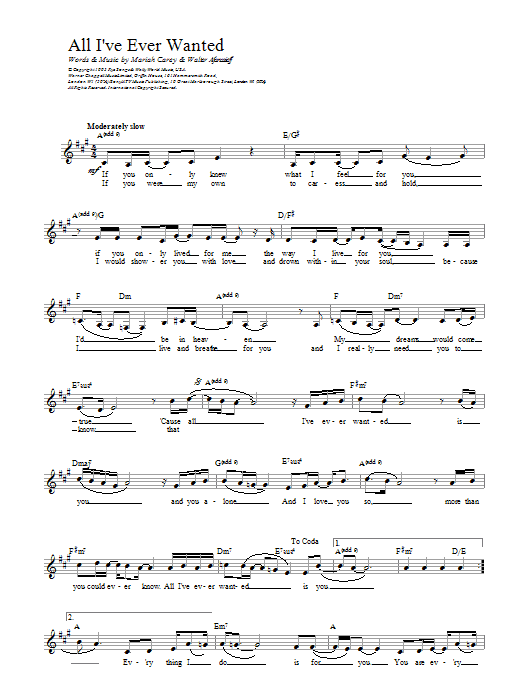 Download Mariah Carey All I've Ever Wanted Sheet Music