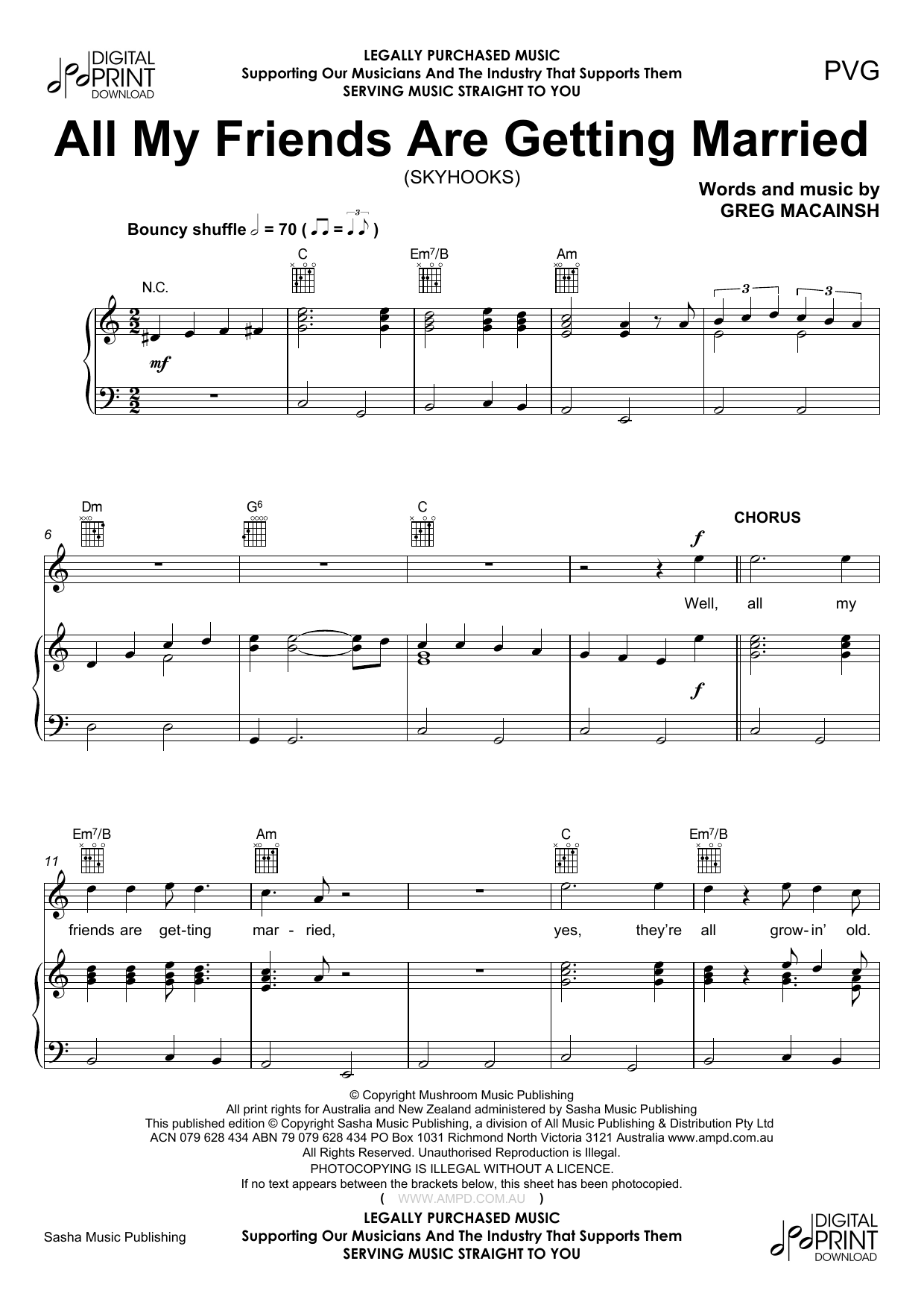 Download Skyhooks All My Friends Are Getting Married Sheet Music